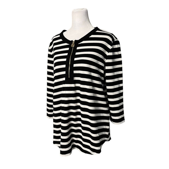 Anne Klein Blue Striped Logo Zipper 3/4 Sleeve Tshirt Size XL NWOT - Picture 2 of 6